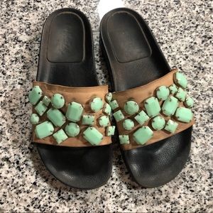 Loeffler Randall jeweled leather slide sandals